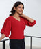 Vneck Balloon Sleeve Red Chiffon Top